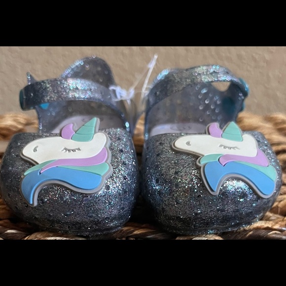 NWT unicorn baby toddler girl shoes Sz 5 blue sparkly adjustable strap - Picture 2 of 8